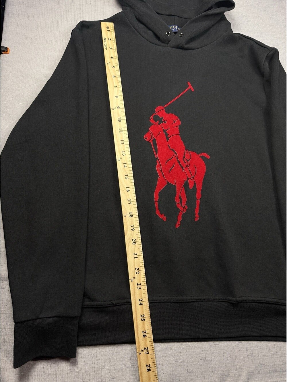 Polo Ralph Lauren Men’s Large Black Hoodie Red Big Pony Pullover Sweatshirt - Picture 3 of 8